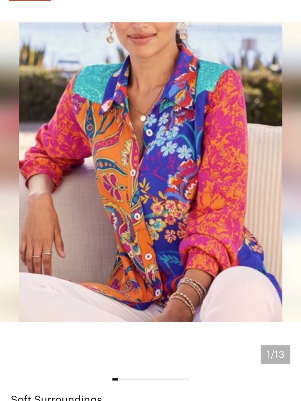 Soft Surroundings Hermosa Floral Button-Up Dress Shirt-Size Medium